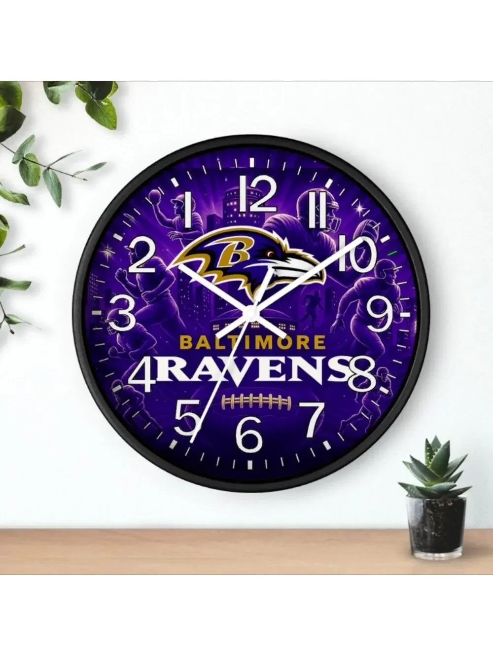 REVERSE TICKING CLOCK Baltimore Ravens Glow In The Dark Wall Clock New!